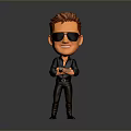 Cartoon Character With Brown Hair Wearing Sunglasses And Black Outfit Standing With Arms Crossed