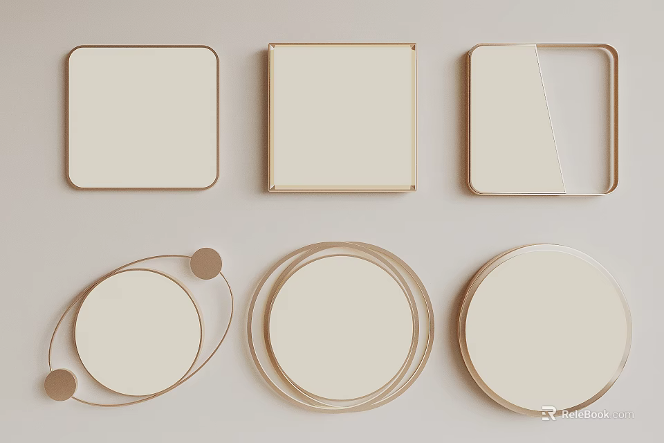 Minimalist Square And Round Ceiling Lights With White Panels And Golden Frames 3d model