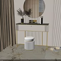 Elegant Modern Dressing Table With White And Gold Frame Matching Stool And Mirror 3d model