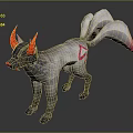 Mystical Gray Creature With Red Horns Fluffy Tails And Red Markings