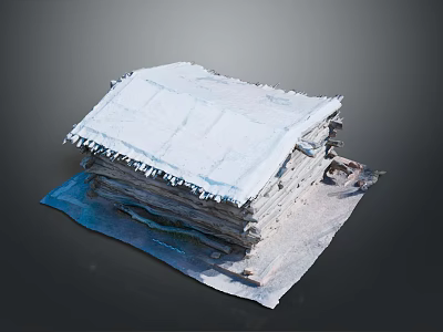 Fabric Covered Stacked Structure With Blue Base Cloth And White Top Fabric With Fringe Edges 3d model