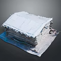 Fabric Covered Stacked Structure With Blue Base Cloth And White Top Fabric With Fringe Edges