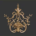 Golden Ornamental Sculpture Featuring Intricate Floral Vine Scroll Carvings And Artistic Design
