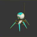 Game and Movie Character Spherical Sci Fi Robot With Blue White Antenna And Spider Legs