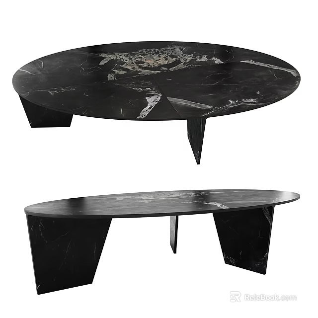 Black Marble Coffee Table With Round And Oval Shape Unique Leg Design 3d model 
