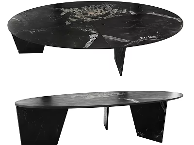 Black Marble Coffee Table With Round And Oval Shape Unique Leg Design 3d model