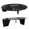 Black Marble Coffee Table With Round And Oval Shape Unique Leg Design 3d model