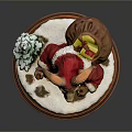 Goat Santa Claus Figurine With Red Outfit Staff Bag And Snowy Base With Small Trees