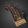 Traditional Arch Bridge Design With Red Railings And Wooden Deck