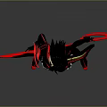 Female Character With Red Weapon And Creature Inspired Wings In Dark Red Outfit