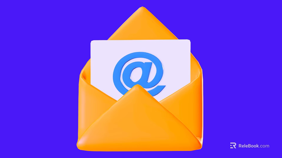 Orange Envelope Featuring White Card With Blue At Symbol On Purple Background 3d model 
