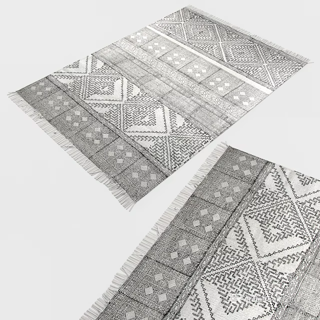 Traditional Square Rug with Geometric Patterns and Fringe Edges for Home Interior Design 3d model 
