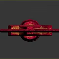 Red Trident Weapon With Long Handle And Three Prongs Design