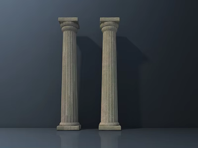 Two Fluted Stone Roman Columns On Dark Background With Shiny Floor 3d model