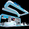 MAX Brand Modern Exhibition Booth with Blue White Curved Structure Display Screen and Product