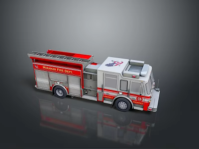Red And Silver Fire Truck Model With Ladder Detailed Toy Design 3d model