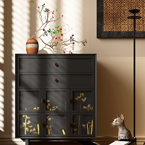 Chinese-style Side Cabinet Bucket Cabinet Decorative Cabinet Entrance Cabinet Potted Plant 3d model