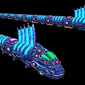 Long Sci Fi Creature With Blue Glowing Fins And Colorful Head Features