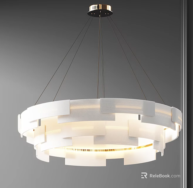 Elegant Modern White Layered Geometric Circular Chandelier For Contemporary Interior Illumination 3d model 