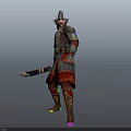 Game Film Warrior Character In Medieval Armor With Helmet And Long Sword