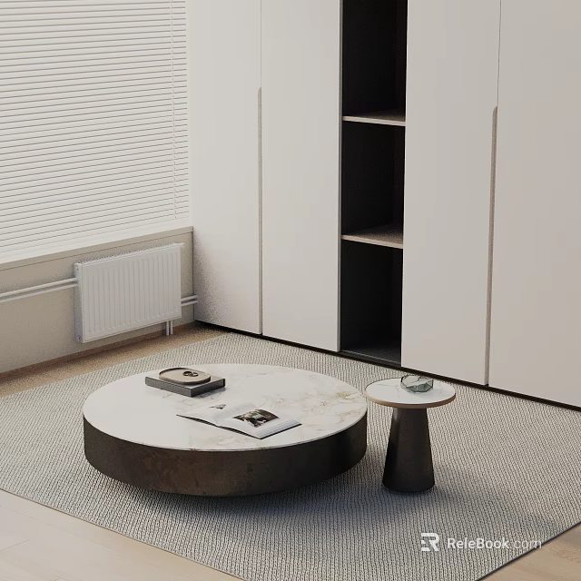 Modern Minimalist Sofa Coffee Table Set With Round Table Side Table And Magazines 3d model 