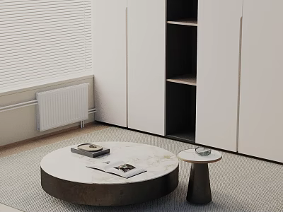 Modern Minimalist Sofa Coffee Table Set With Round Table Side Table And Magazines 3d model