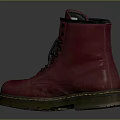 Red Leather High Top Boots With Lace Up Design And Yellow Stitched Sole