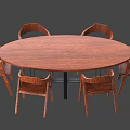 Simple Round Wooden Dining Table With Six Matching Chairs Set 3d model