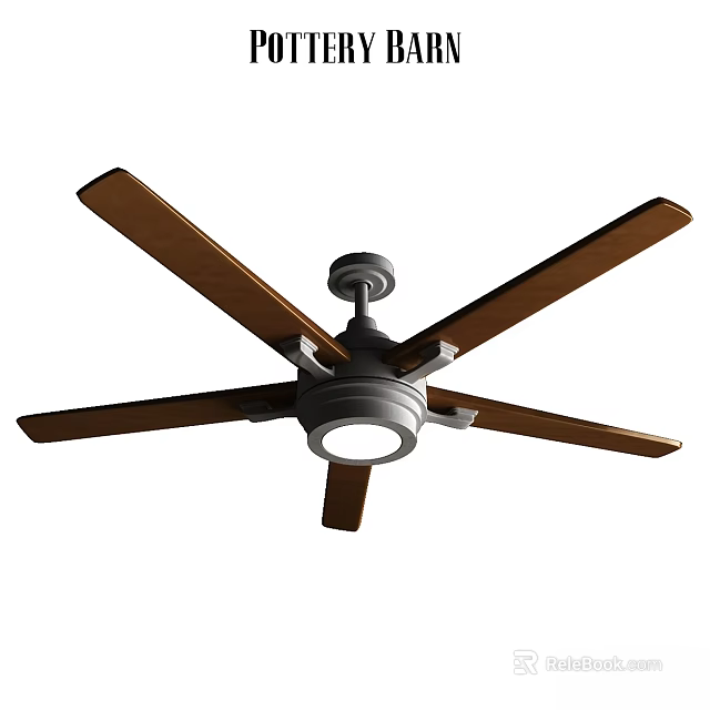 Modern Ceiling Fan Light With Five Wooden Blades And Central Light Fixture 3d model 