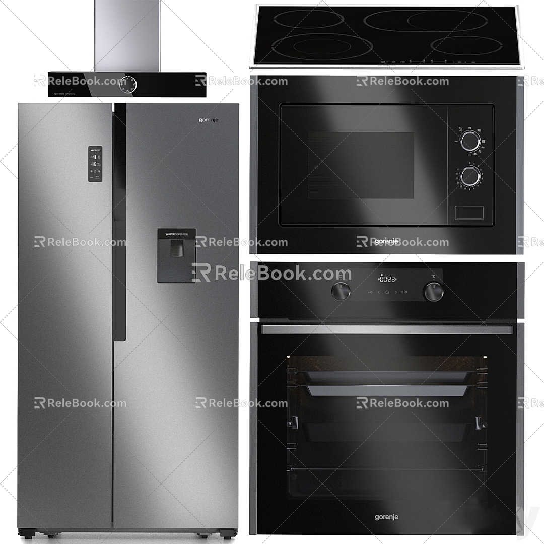 Modern Household Appliances Combination Modern Appliances Household Appliances Refrigerator Range Hood Oven Microwave Oven Household Smart Appliances Home 3d model