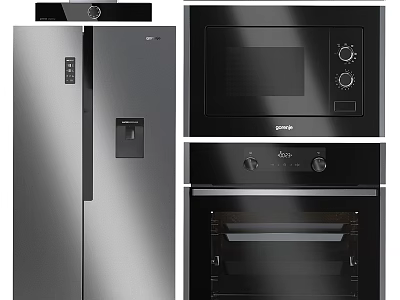 Stainless Steel Refrigerator And Black Microwave Oven As Daily Appliances 3d model