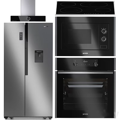 Stainless Steel Refrigerator And Black Microwave Oven As Daily Appliances 3d model