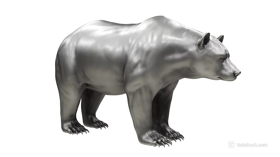 Lifelike Gray Metallic Bear Sculpture With Detailed Features And Realistic Posture 3d model 