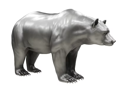 Lifelike Gray Metallic Bear Sculpture With Detailed Features And Realistic Posture 3d model