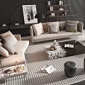 Modern Living Room Sofa Set With Marble Coffee Table And Poufs 3d model