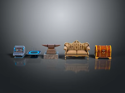 Stylish Scene Components Including Blue Device Bowl Brown Pedestal Beige Sofa And Chest 3d model