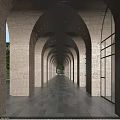 Elevator Hallway Design With Arched Stone Walls Natural Light And Walking People