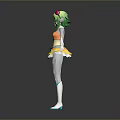 Cute Cartoon Child With Green Hair Red Bows Orange Top Yellow Skirt And Open Arms