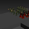 Game And Movie Characters In Green Red Costumes Holding Drums Arranged In Formation Performing Ritual