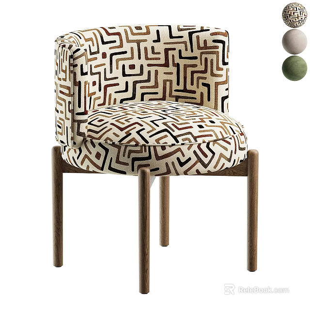 Modern Armchair With Abstract Geometric Pattern Upholstered Fabric And Wooden Legs 3d model 