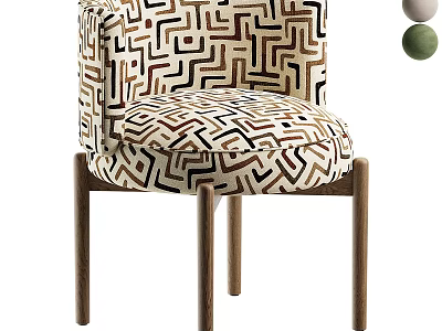 Modern Armchair With Abstract Geometric Pattern Upholstered Fabric And Wooden Legs 3d model