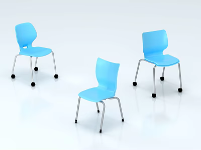 Blue Single Chair With Wheels Plastic Seat And Metal Frame Design 3d model