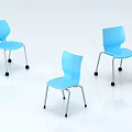 Blue Single Chair With Wheels Plastic Seat And Metal Frame Design