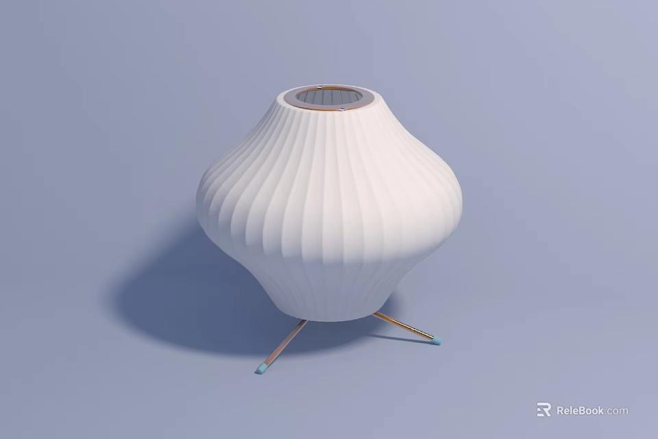 Modern White Striped Table Lamp With Minimalist Three Legged Base Design 3d model