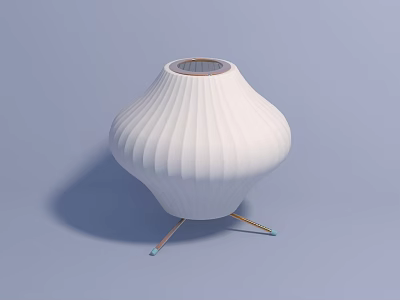 Modern White Striped Table Lamp With Minimalist Three Legged Base Design 3d model