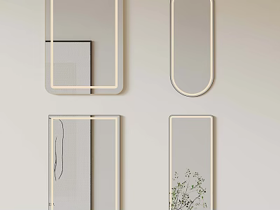 Modern Wall Mounted Mirrors With Various Shapes And Metal Frames Decorative Plants 3d model