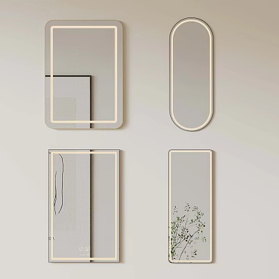 Modern Wall Mounted Mirrors With Various Shapes And Metal Frames Decorative Plants 3d model