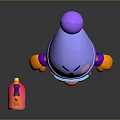 Cartoon Character with Purple Pompon Hat Blue Goggles Red Nose White Beard and Pink Racket