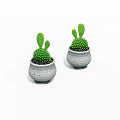 Bonsai Potted Cactus Plants In Gray Pots With Black Spots On White Background