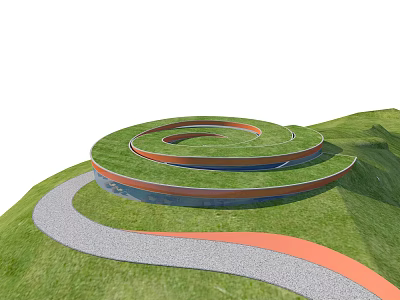 Modern Circular Spiral Grass Structure With Winding Path On Green Hillside 3d model